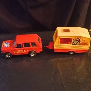 Vintage Steel Die-Cast Majorette Range Rover and  Pinder Circus Trailer Caravan